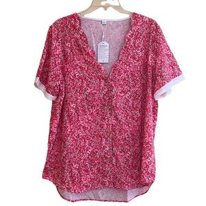 Silky Lifhtweight Floral top size XL red & pink